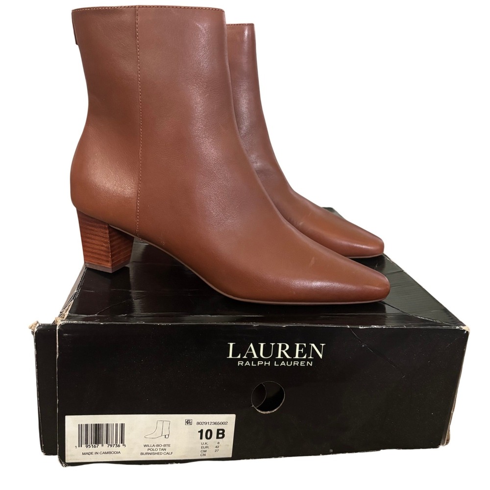 Lauren Ralph Lauren Willa Boots Sz 10B Polo Tan Burnished Calf Leather